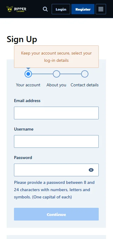 How to Register account at Ripper Casino?