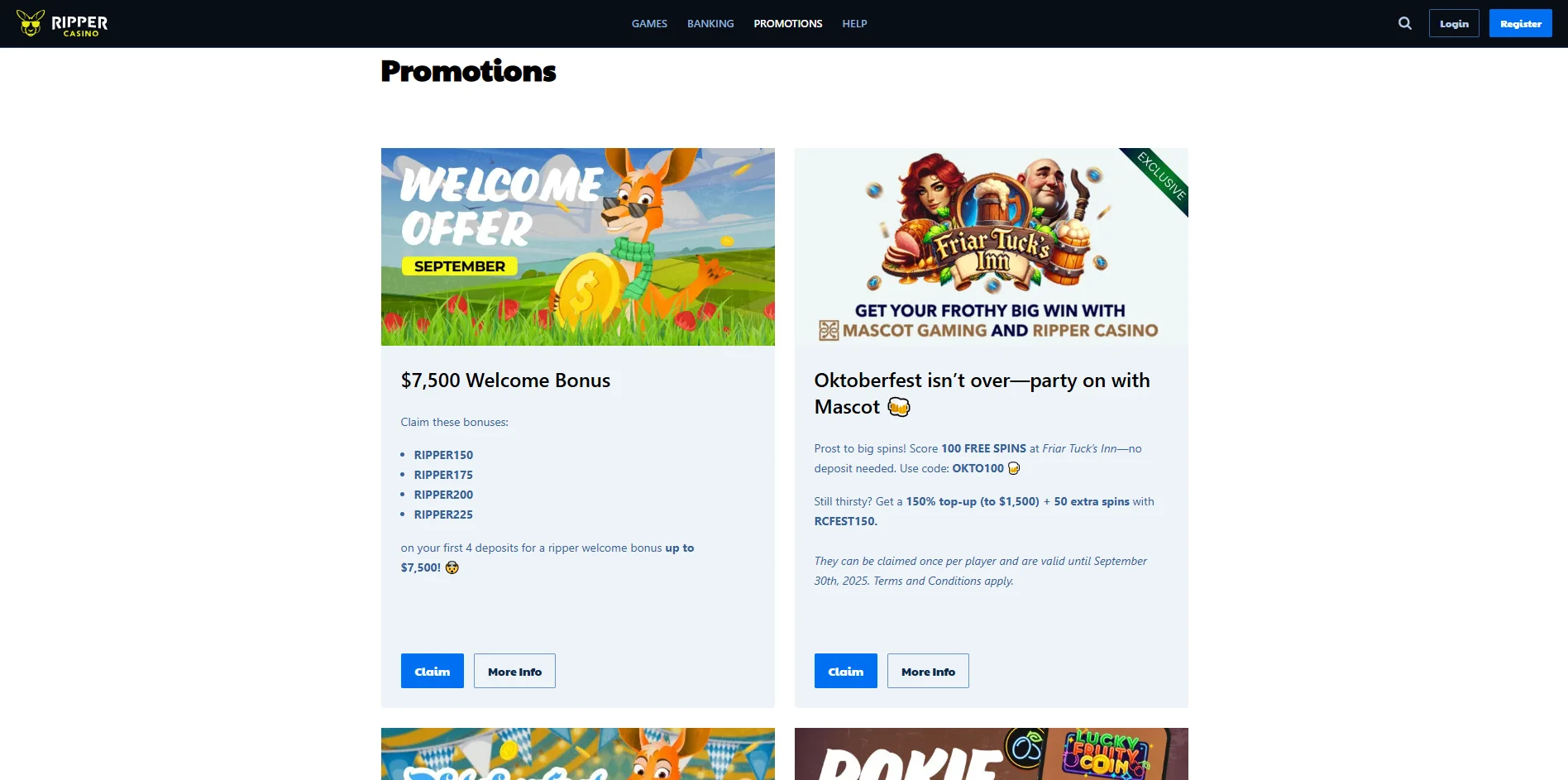 Types of Ripper Casino Bonuses